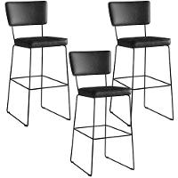 Kit 03 Banquetas Altas Base Em Aço Fixa Preto - 1