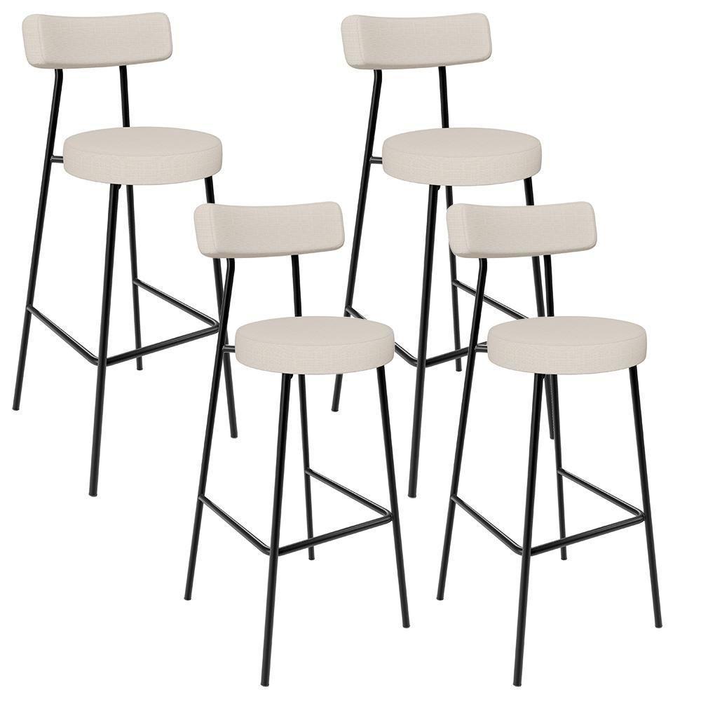 Kit 04 Banquetas Altas Estrutura Em Aço Milão Linho Bege - 1