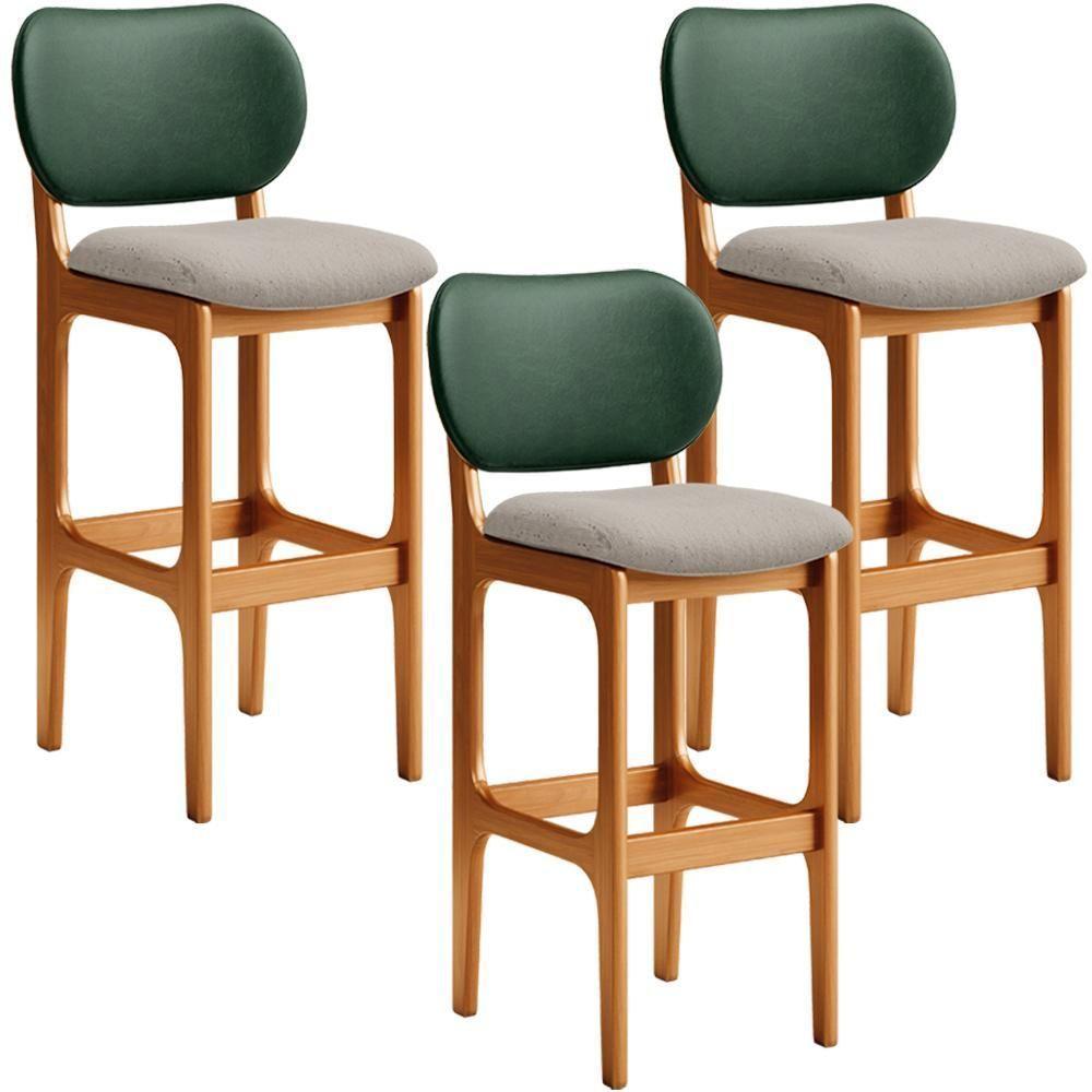 Kit 3 Banquetas Alta Betta Imbuia Facto Verde Linho Bege - 1