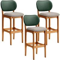 Kit 3 Banquetas Alta Betta Imbuia Facto Verde Linho Bege - 1