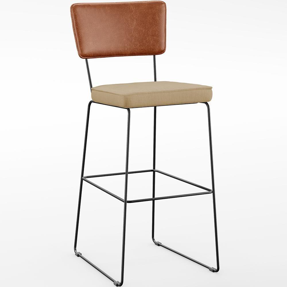 Kit 06 Banquetas Altas Allana L02 Camel Linho Bege Escuro - 11