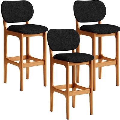 Kit 3 Banquetas Alta Betta Imbuia Linho Chumbo