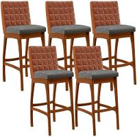 Kit 05 Banquetas Altas Mila Camel Linho Cinza Escuro - 1