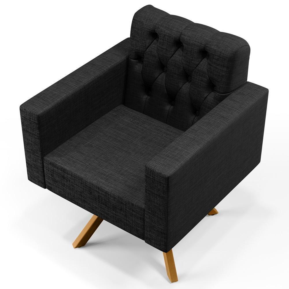 Poltrona Giratória Manu L02 Capitonê Linho Chumbo - 5