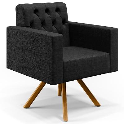 Poltrona Giratória Manu L02 Capitonê Linho Cinza Lyam Decor
