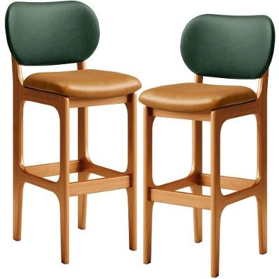 Kit 2 Banquetas Altas Betta L02 Assento Courino Base Madeira Maciça Encosto Facto
