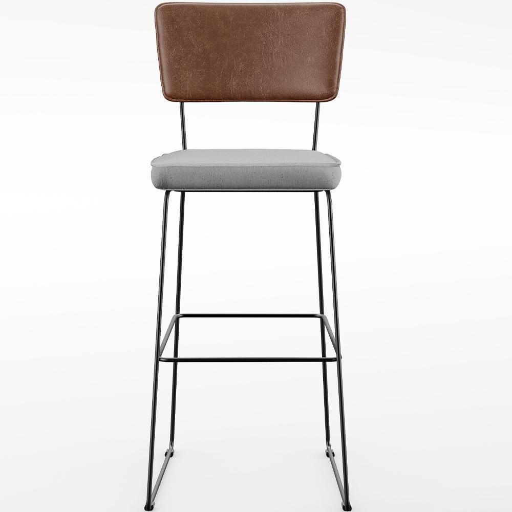 Kit 03 Banqueta Alta Cozinha Allana L02 Marrom Linho Cinza - 5