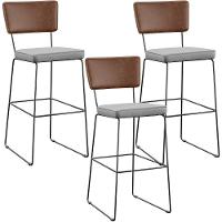 Kit 03 Banqueta Alta Cozinha Allana L02 Marrom Linho Cinza - 1