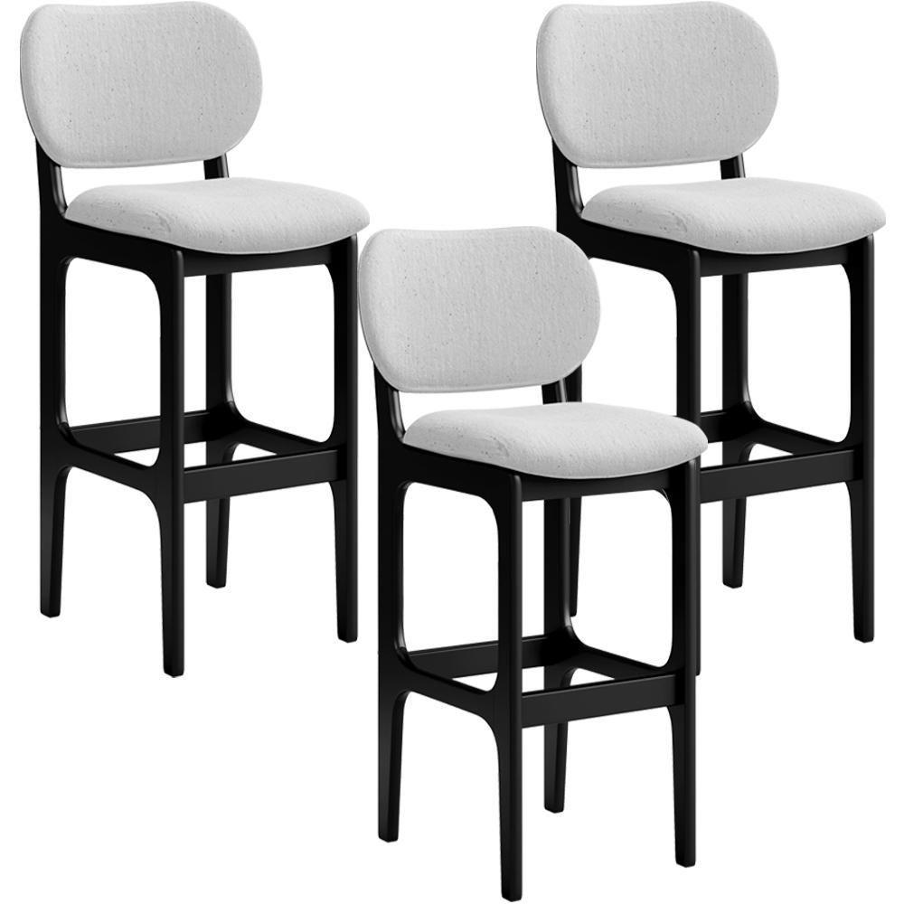 Kit 3 Banquetas Alta Betta Preto Linho Cinza - 1