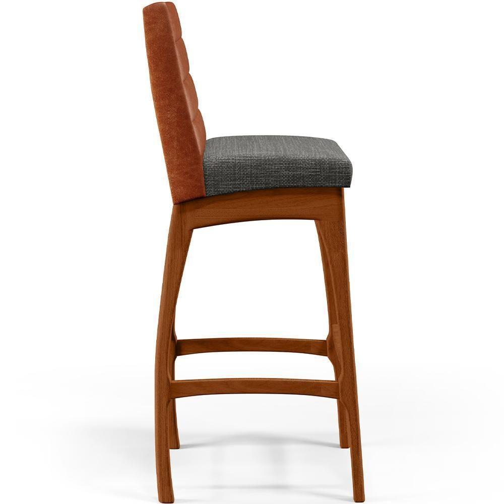 Kit 06 Banquetas Altas Mila Camel Linho Cinza Escuro - 4