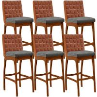 Kit 06 Banquetas Altas Mila Camel Linho Cinza Escuro - 1