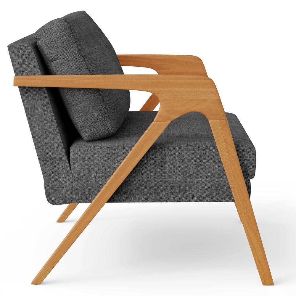 Kit 03 Poltrona Pietra Estrutura L02 Linho Cinza Escuro - 3