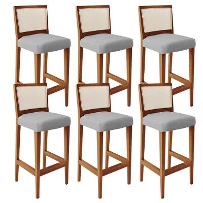 Kit 06 Banquetas Alta Branco Linho Cinza -lyam Decor