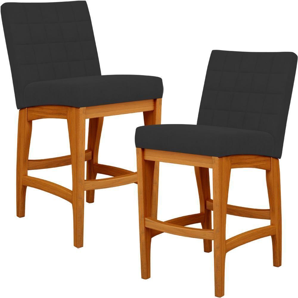 Kit 02 Banquetas Baixa Cozinha Bancada L02 Preto - 1