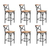 Kit 6 Banquetas Alta Industrial Paris Base Alumínio Com Encosto - Natural - Bege - 1