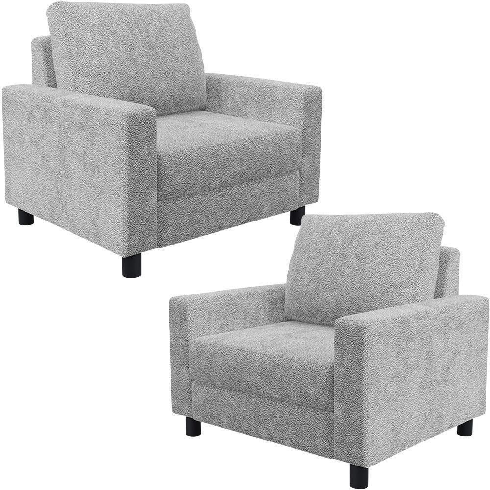 Kit 02 Poltronas E Recepção Malta L02 Bouclê Cinza - 1