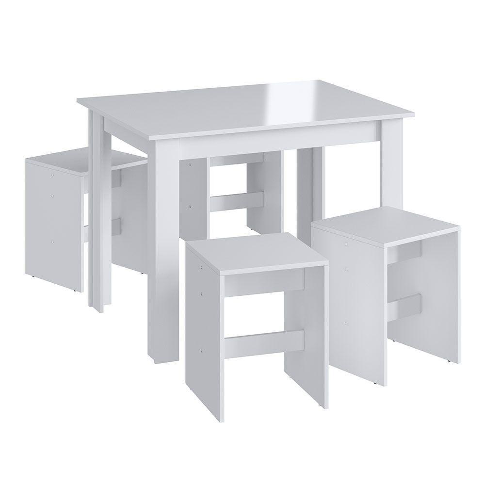 Conjunto Mesa Fixa 4 Banquetas Baixas Móveis Canção Branco - 1