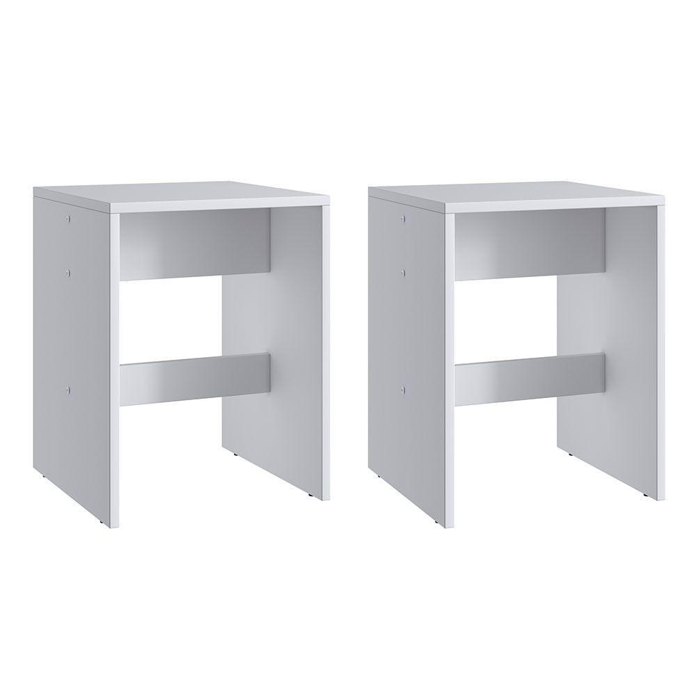 Conjunto Mesa Fixa 4 Banquetas Baixas Móveis Canção Branco - 4