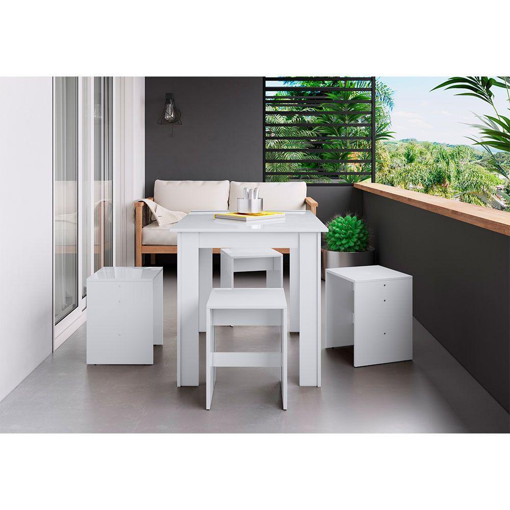 Conjunto Mesa Fixa 4 Banquetas Baixas Móveis Canção Branco - 7