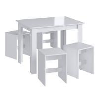 Conjunto Mesa Fixa 4 Banquetas Baixas Móveis Canção Branco - 1