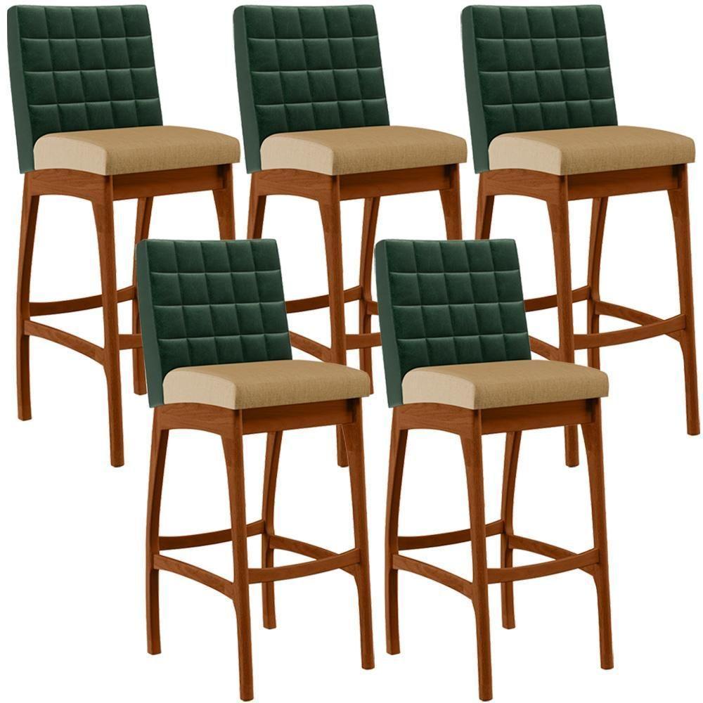 Kit 05 Banquetas Altas B04 Verde Musgo Bege Escuro - 1