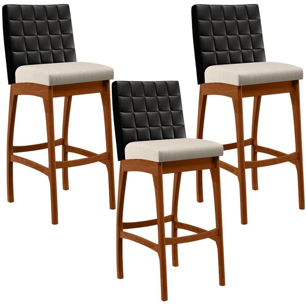 Kit 03 Banquetas Altas Cozinha B04 Preto Cru - 1