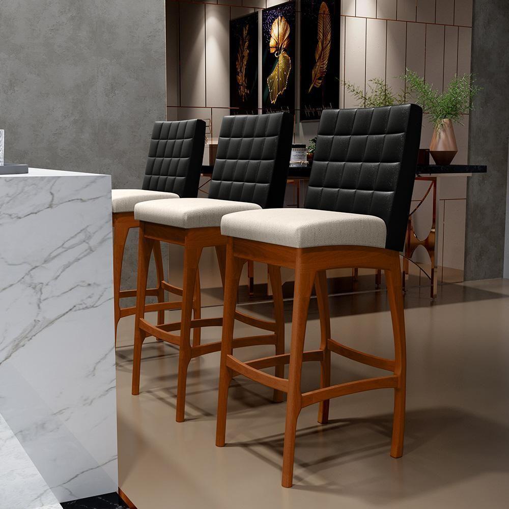 Kit 03 Banquetas Altas Cozinha B04 Preto Cru - 14