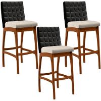 Kit 03 Banquetas Altas Cozinha B04 Preto Cru - 1