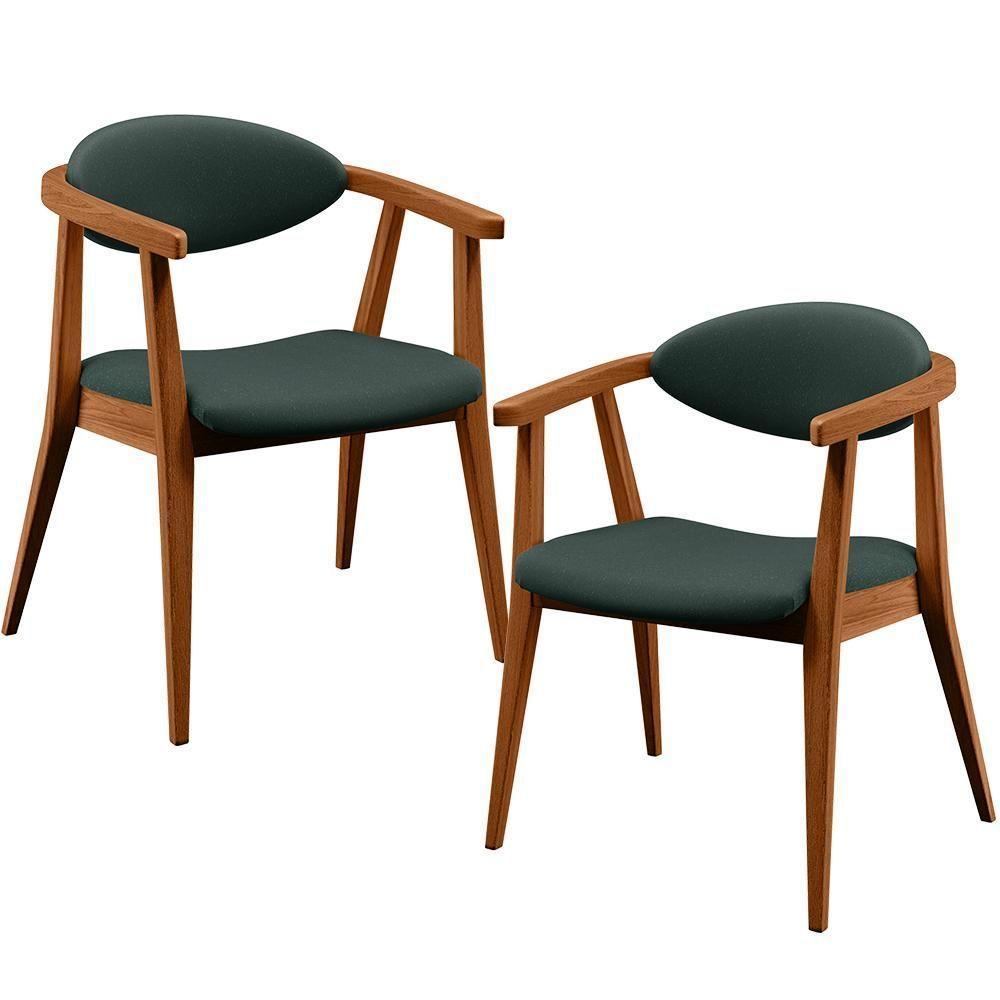 Kit 02 Poltronas Cecília B04 Linho Verde Musgo - 1