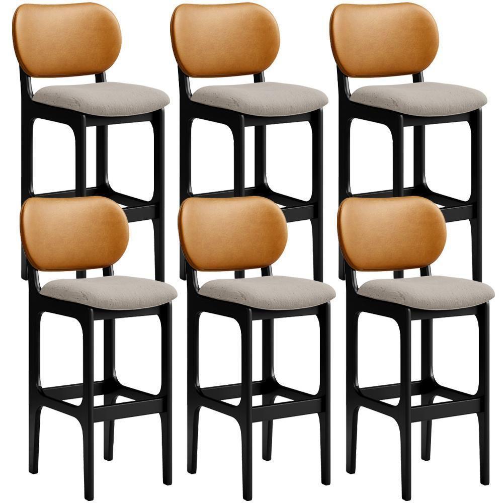 Kit 6 Banquetas Alta Betta Preto Whisky Linho Bege - 1