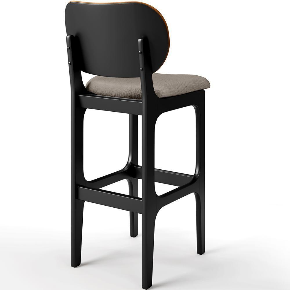 Kit 6 Banquetas Alta Betta Preto Whisky Linho Bege - 2