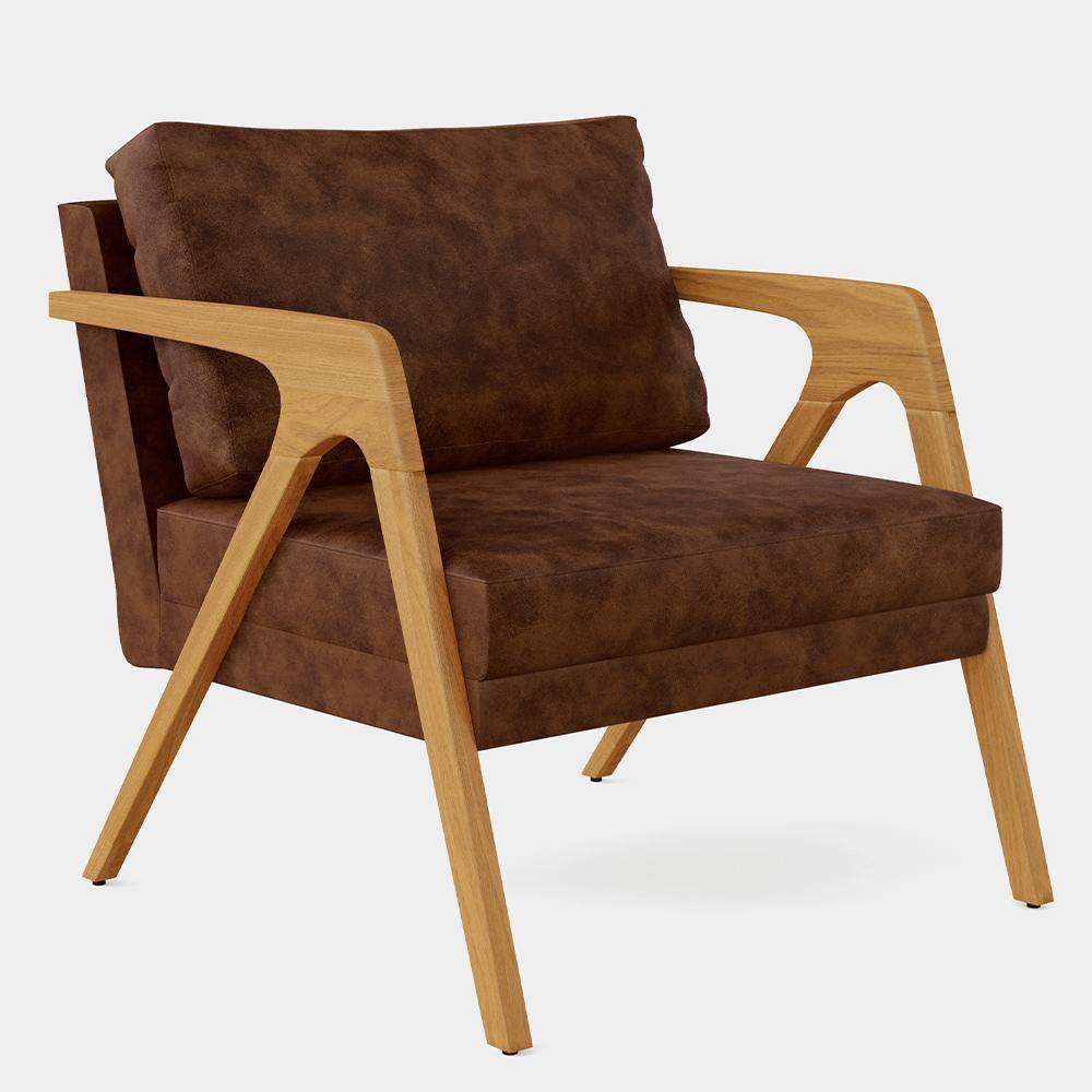 Kit 03 Poltronas Com Estrutura Madeira L02 Marrom - 7