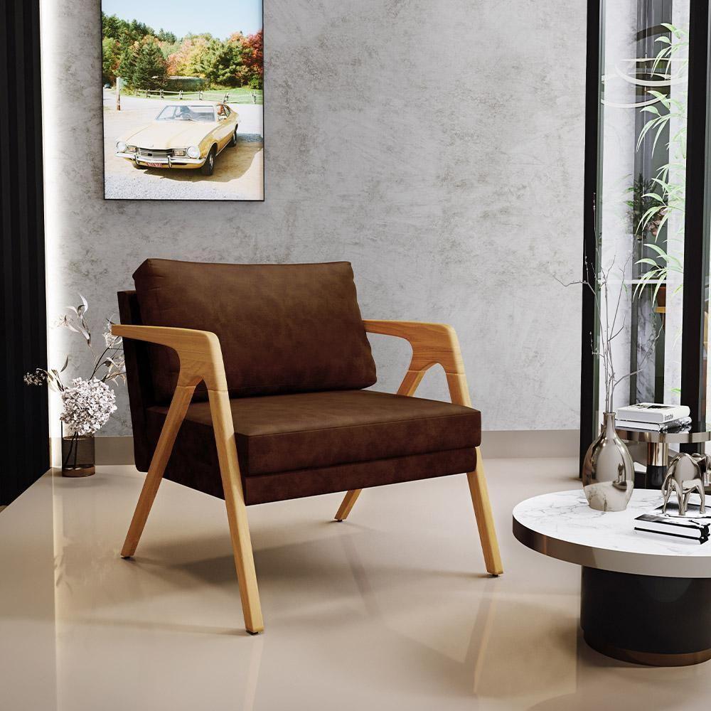 Kit 03 Poltronas Com Estrutura Madeira L02 Marrom - 8