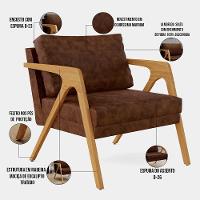 Kit 03 Poltronas Com Estrutura Madeira L02 Marrom - 6