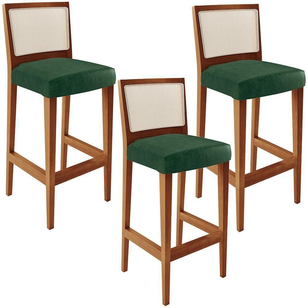 Kit 03 Banquetas Alta Cozinha Branco Zion L02 Verde Musgo - 1