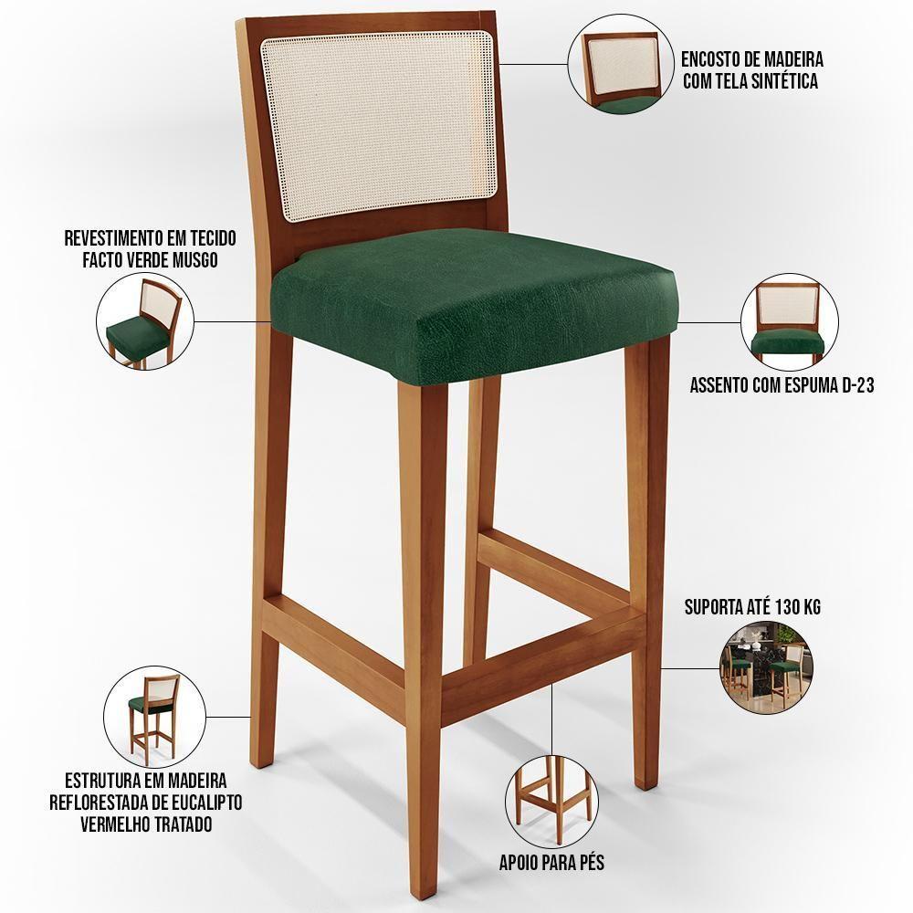 Kit 03 Banquetas Alta Cozinha Branco Zion L02 Verde Musgo - 6