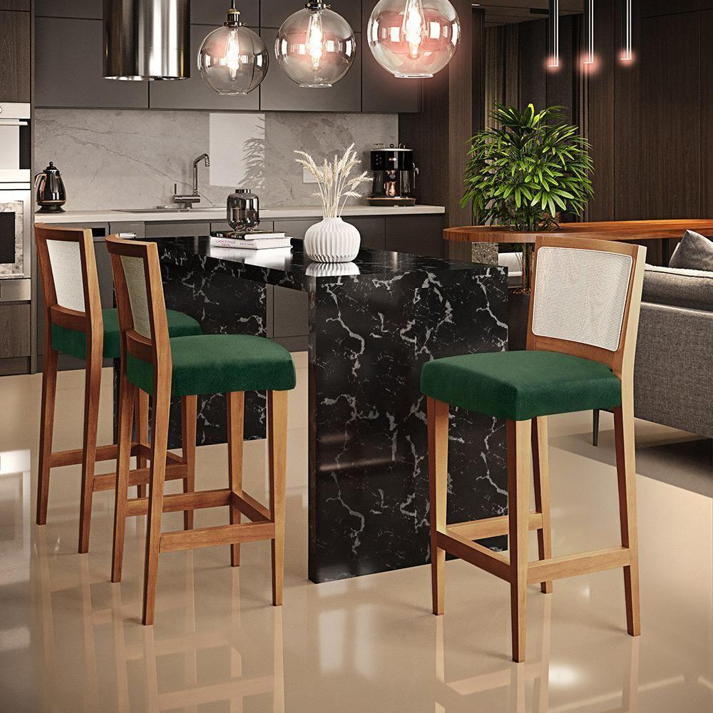 Kit 03 Banquetas Alta Cozinha Branco Zion L02 Verde Musgo - 8