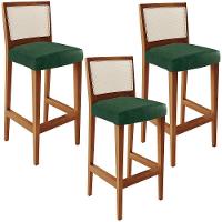 Kit 03 Banquetas Alta Cozinha Branco Zion L02 Verde Musgo - 1