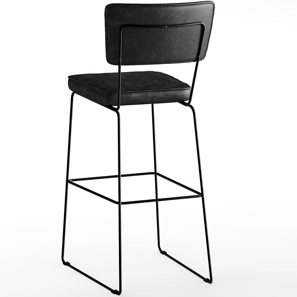 Kit 06 Banquetas Altas Base Em Aço Fixa Preto - 2