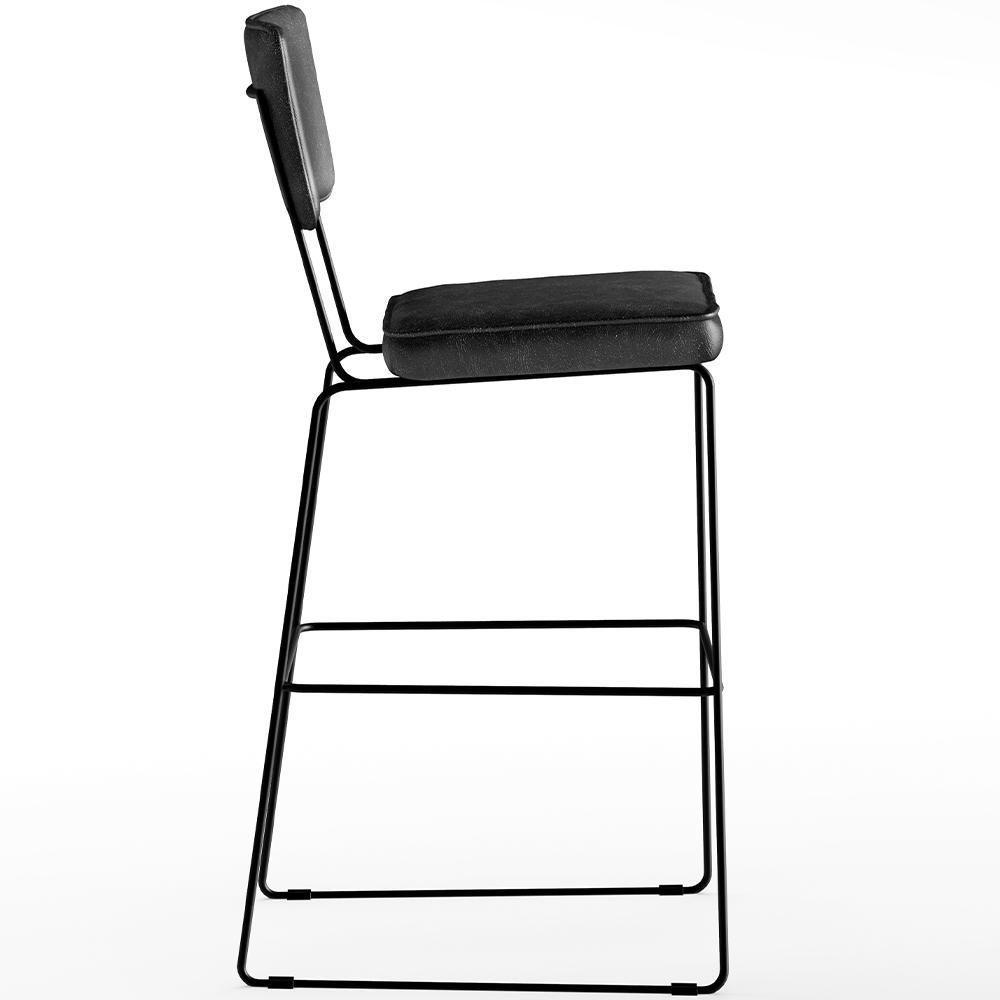 Kit 06 Banquetas Altas Base Em Aço Fixa Preto - 4