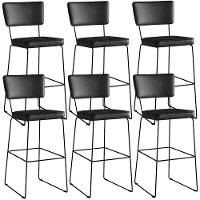 Kit 06 Banquetas Altas Base Em Aço Fixa Preto - 1