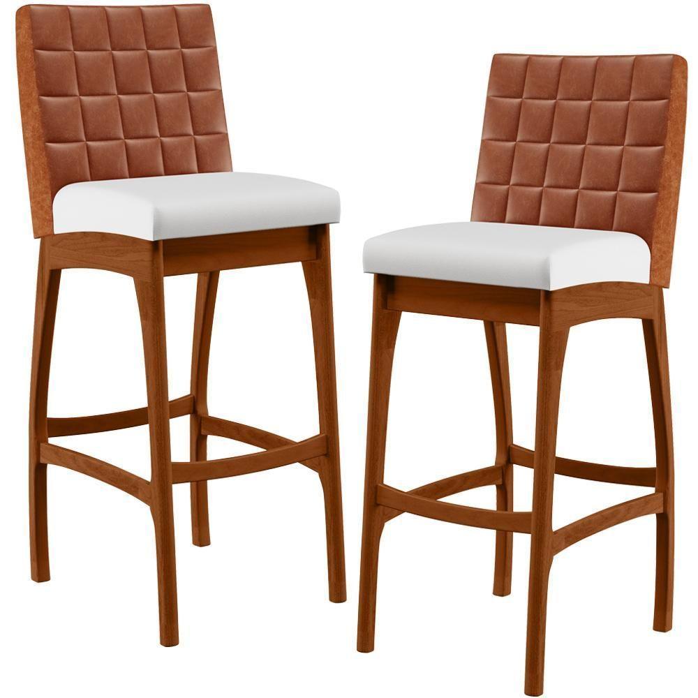 Kit 02 Banquetas Altas Mila Camel Corano Branco - 1