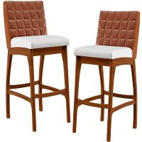 Kit 02 Banquetas Altas Mila Camel Corano Branco - 1