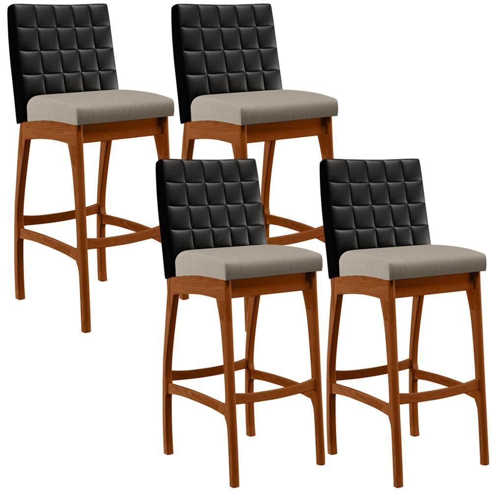 Kit 04 Banquetas Altas Cozinha B04 Preto Bege - 1