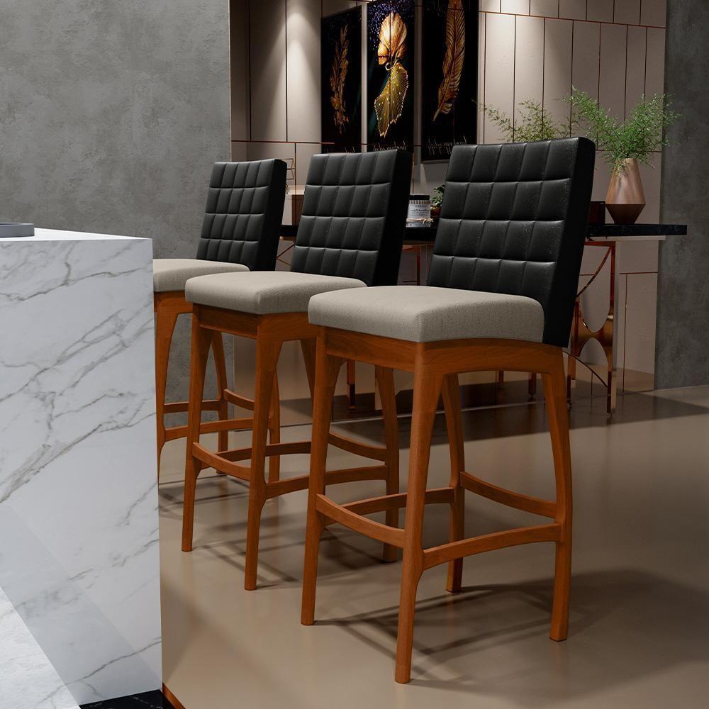 Kit 04 Banquetas Altas Cozinha B04 Preto Bege - 9