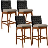 Kit 04 Banquetas Altas Cozinha B04 Preto Bege - 1