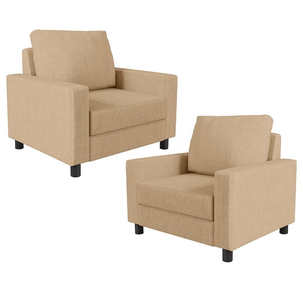 Kit 02 Poltronas Malta Linho Bege Escuro - 1