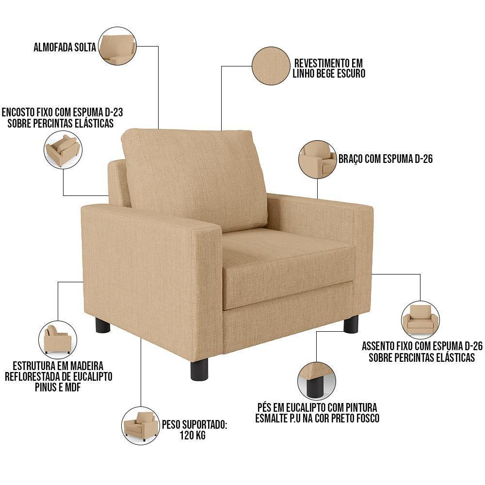 Kit 02 Poltronas Malta Linho Bege Escuro - 7