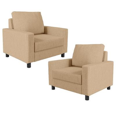 Kit 2 Poltronas Malta Decorativas Sala Estar Linho Bege Lyam Decor
