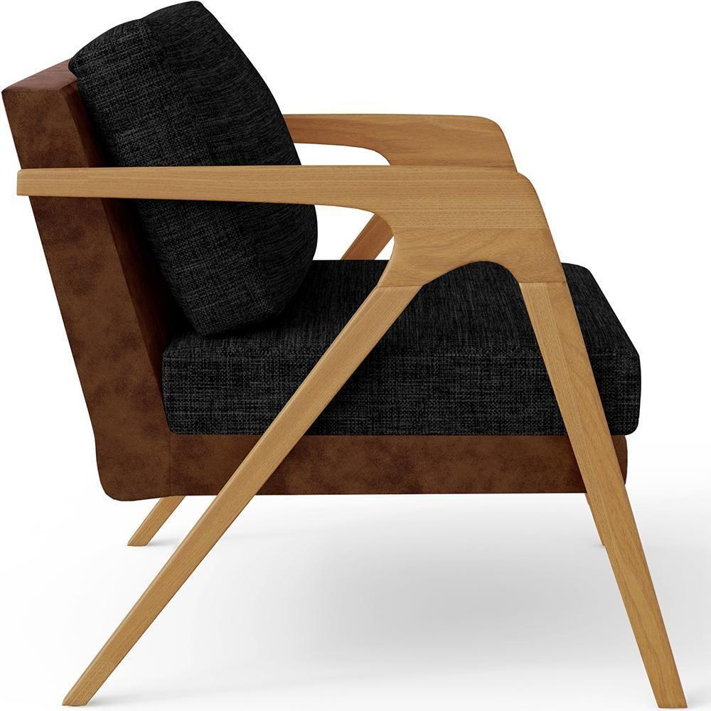 Poltrona Para Sala De Estar Pietra Marrom Linho Chumbo - 3